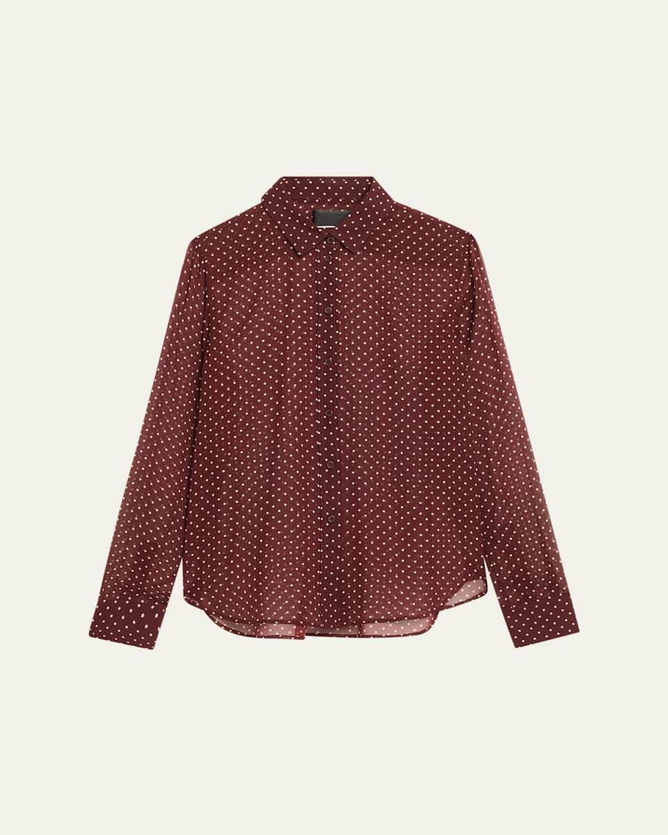 Gaia Polka-Dot Silk Slim Button-Down Shirt